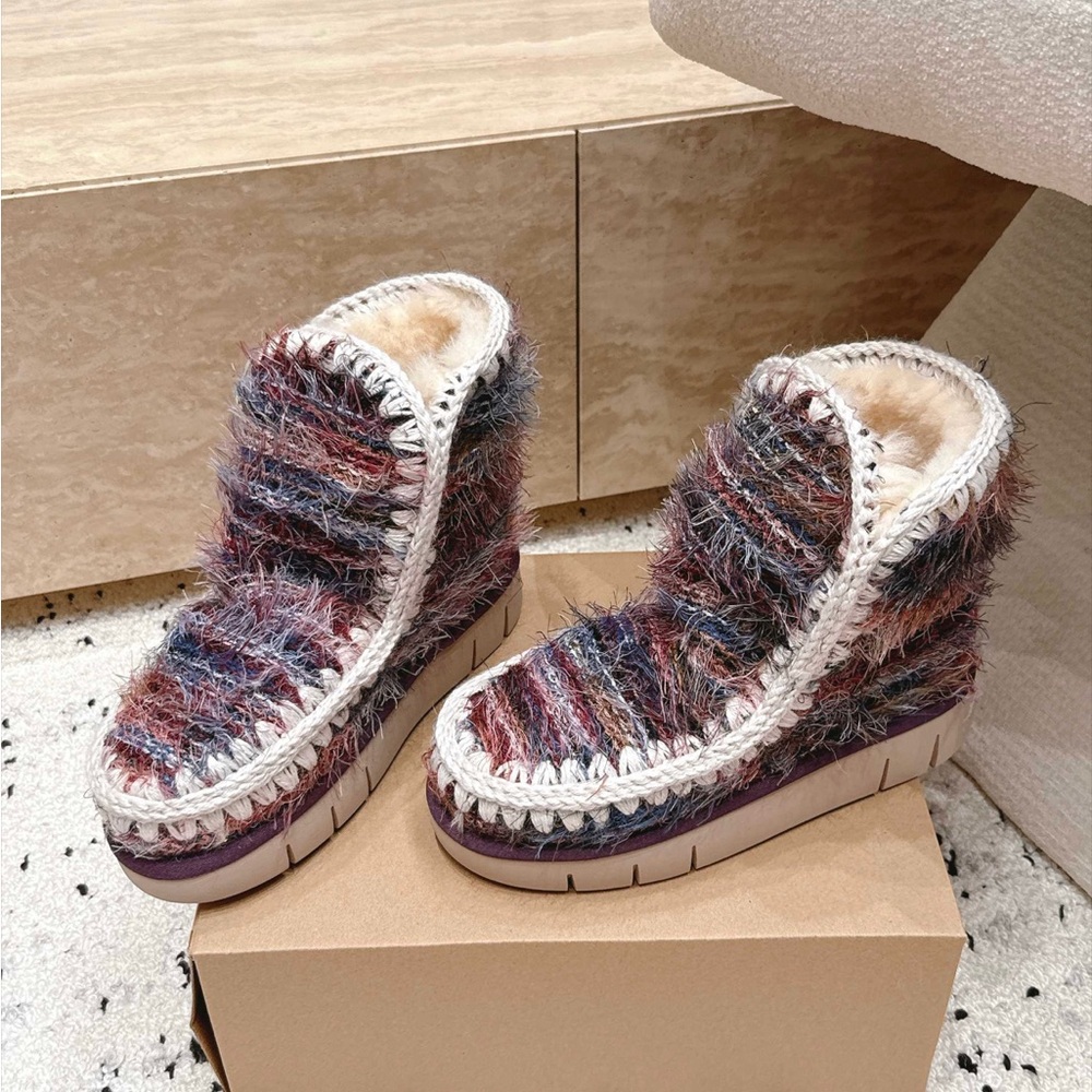 Mou Mou Cozy Multicolor Faux-Fur Ankle Booties